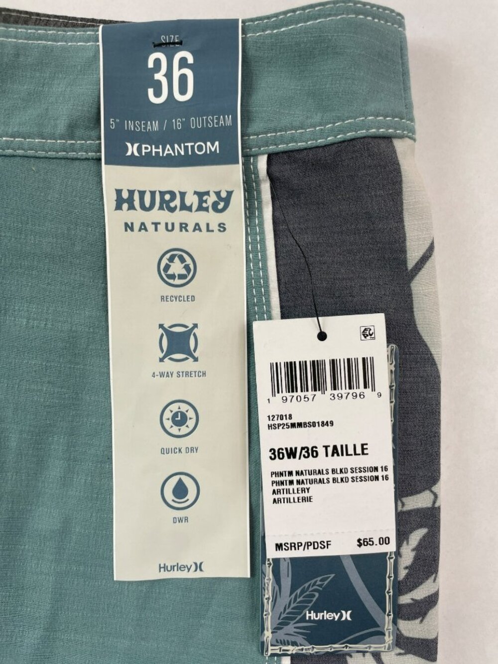 Hurley Phantom Naturals 16" Outseam Board Shorts Artillery Teal/Gray Men's Sz 36 - Picture 6 of 9
